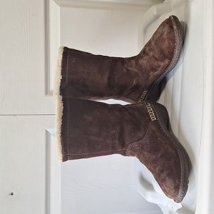 UGG Australia "Kona" boots leather suede faux fur - 7 - brown/black/tan